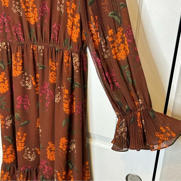 Gibson Latimer Floral Print Long Sleeve Midi Dress Brown Orange Size Unknown - Picture 3 of 6